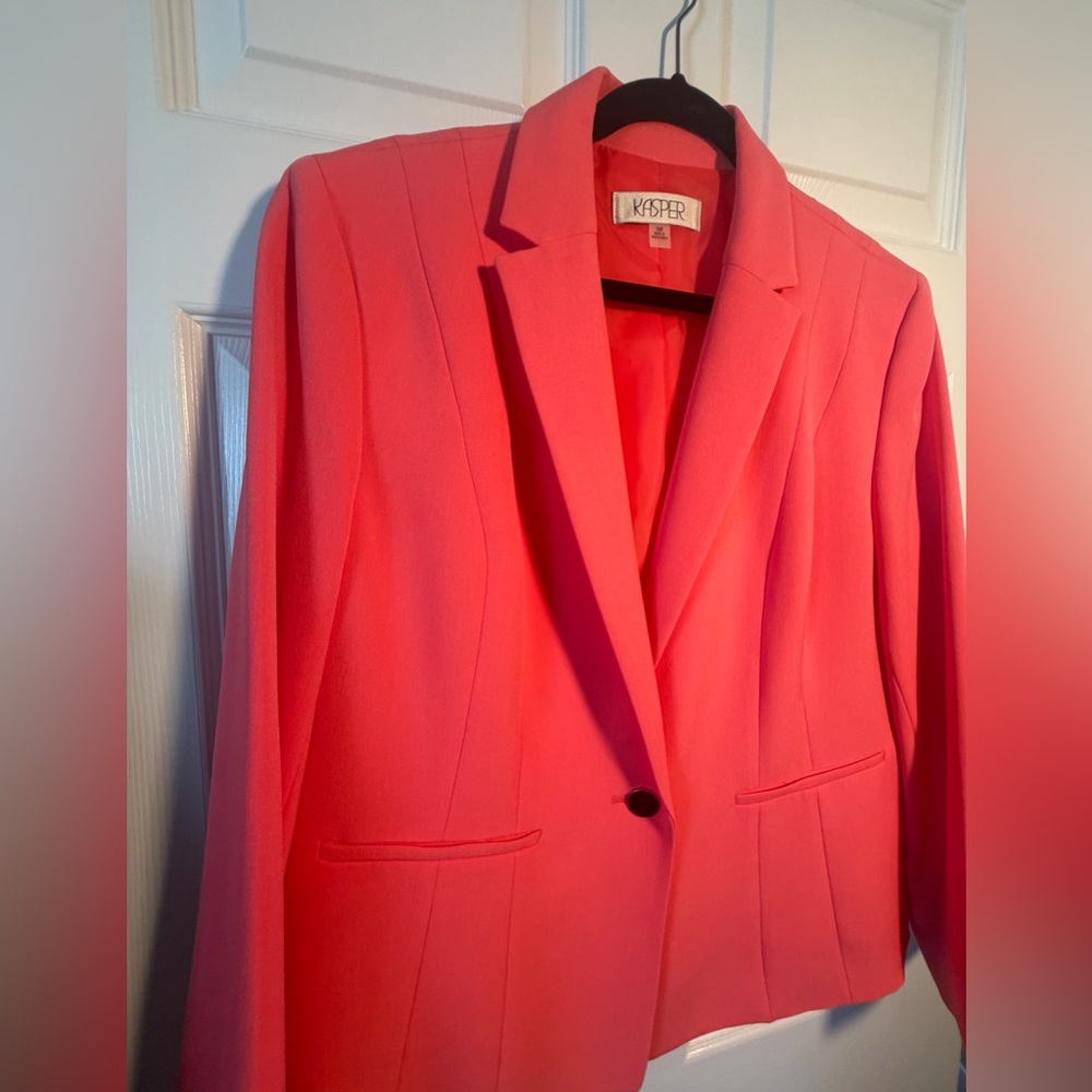 Kasper Bright Coral Single-Button Blazer - Picture 2 of 4